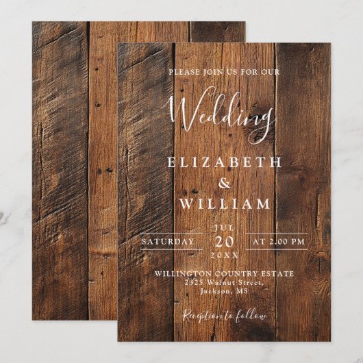 Moderne Rustikale Holzhochzeit Einladung (Vorne/Hinten)