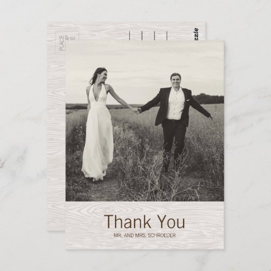 Moderne Rustikale Holzkornverheiratung Danke Postc Postkarte (Vorne/Hinten)