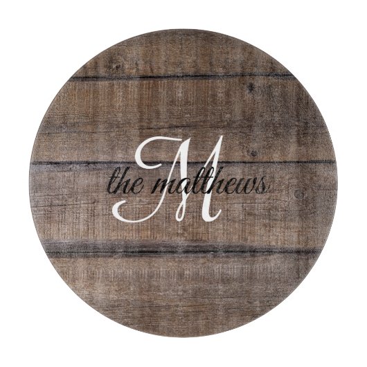 Moderne rustikale Holzmonogrammbezeichnung Schneidebrett (Vorderseite)