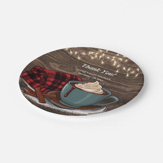 Moderne rustikale Hot Cocoa Cosy Babydusche Pappteller (Schrägansicht)