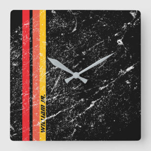 Moderne Rustikale Individuelle Namen   Rote Orange Quadratische Wanduhr
