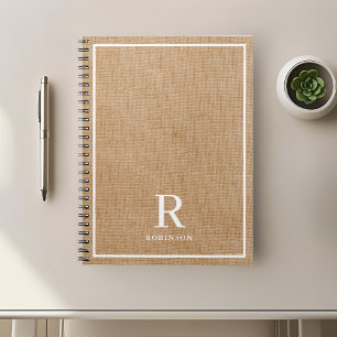 Moderne Rustikale Jute Familienname Monogramm Notizblock