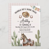 Moderne rustikale Kakteen Satle Up Horse Geburtsta Einladung (Vorne/Hinten)