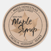 Moderne Rustikale Kraft-Ahornsirup-Etikett Ahornle Runder Aufkleber (Vorderseite)