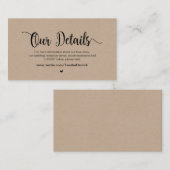 Moderne rustikale Kraft, Hochzeitsdetails Begleitkarte (Vorne/Hinten)