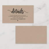 Moderne rustikale Kraft, Hochzeitsdetails Begleitkarte (Vorne/Hinten)