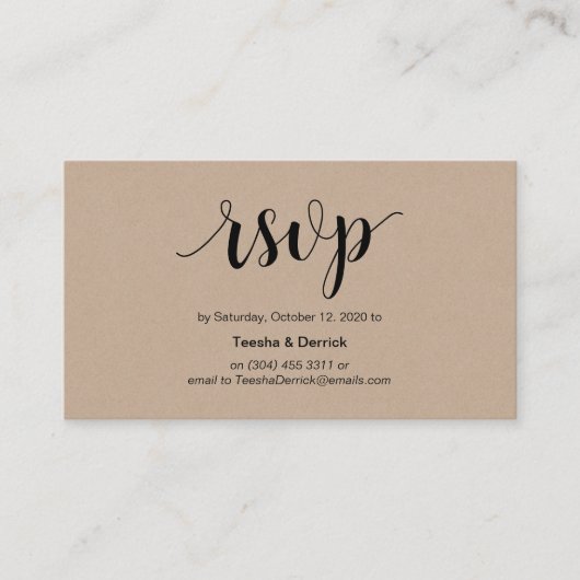 Moderne Rustikale, Kraft, Schwarze Schrift, Online Begleitkarte (Vorderseite)