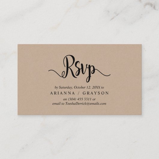 Moderne rustikale Kraft, schwarzer Schriftart, UAW Begleitkarte (Vorderseite)