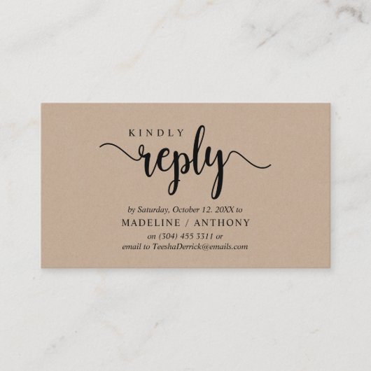 Moderne rustikale Kraft, schwarzer Schriftart, UAW Begleitkarte (Vorderseite)