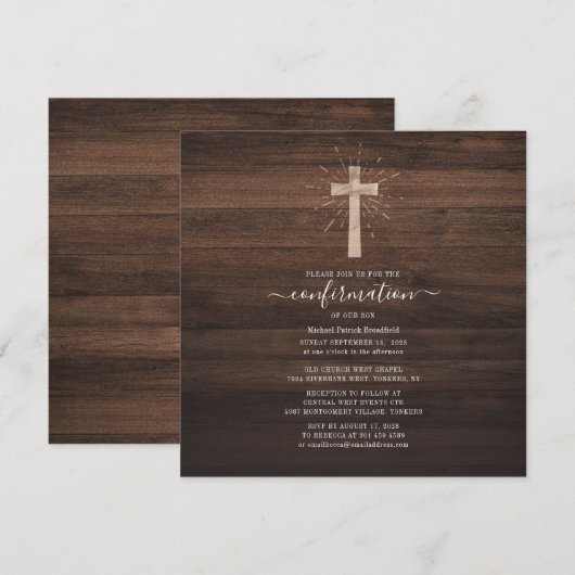 Moderne Rustikale Kreuzbestätigung Einladung (Vorne/Hinten)