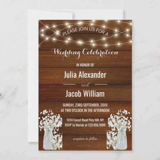 Moderne rustikale Lichter | Blume im Jar | Hochzei Einladung (Vorderseite)