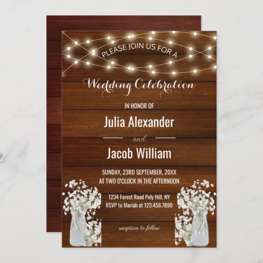 Moderne rustikale Lichter | Blume im Jar | Hochzei Einladung (Vorne/Hinten)