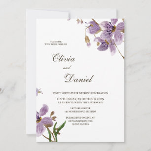 Moderne Rustikale Lila Blumen Hochzeitseinladung Einladung