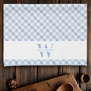 Moderne Rustikale Monogram Blue Gingham Kariert Geschirrtuch