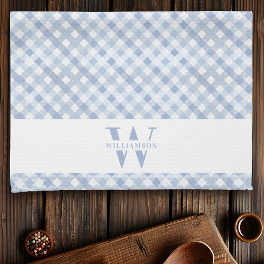 Moderne Rustikale Monogram Blue Gingham Kariert Geschirrtuch