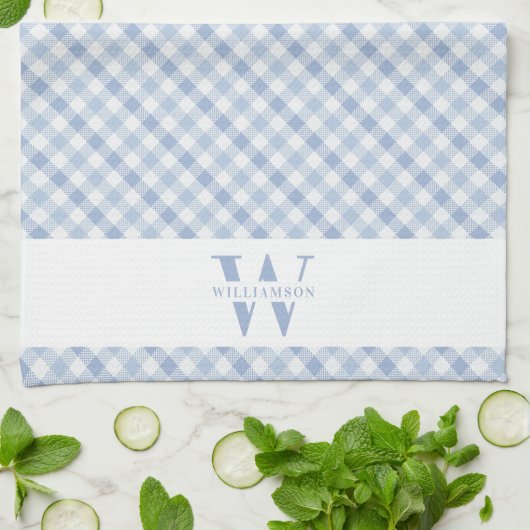 Moderne Rustikale Monogram Blue Gingham Kariert Geschirrtuch (Gefaltet)