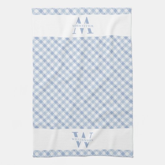 Moderne Rustikale Monogram Blue Gingham Kariert Geschirrtuch (Vertikal)