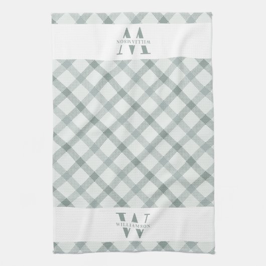 Moderne Rustikale Monogram Green Gingham Kariert Geschirrtuch (Vertikal)