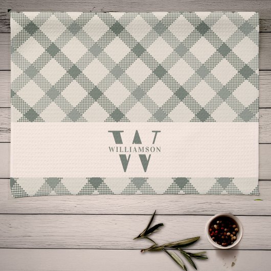 Moderne Rustikale Monogram Green Gingham Kariert Geschirrtuch