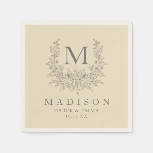 Moderne Rustikale Monogramm Champagner Hochzeitsna Serviette (Vorderseite)