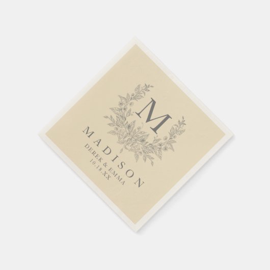 Moderne Rustikale Monogramm Champagner Hochzeitsna Serviette (Ecke)