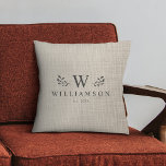 Moderne rustikale Monogramm-Familienname Kissen<br><div class="desc">Lassen Sie sich von Stil verzaubern! Unser modernes, rustikales Monogramm Kissen, individueller Familiencharm auf bedrucktem Leinen. Gemütlicher Komfort, personalisiert für Ihr Nest. 🏡 #HomeDecor #MonogramMagic Moderner rustikaler Monogramm individuelle Name, der frisch verheiratet ist, mit Ihrem Familiennamen und dem ersten und ersten Jahr, das wir von skurrilen Abbildungen umgeben haben. Minimalistisch,...</div>