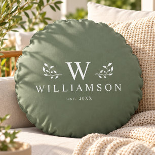 Moderne Rustikale Monogramm Individuelle Familienn Rundes Kissen
