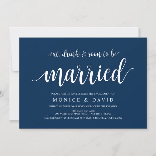 Moderne rustikale, navy Blue-Schrift, Engagement P Einladung (Vorderseite)