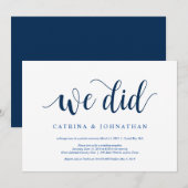 Moderne rustikale, navy Blue-Schrift, Hochzeitsfei Einladung (Vorne/Hinten)