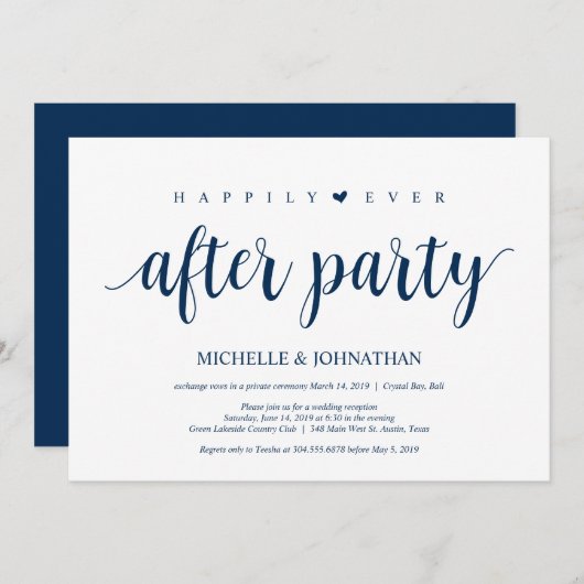 Moderne rustikale, navy Blue-Schrift, Hochzeitsfei Einladung (Vorne/Hinten)