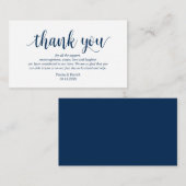 Moderne rustikale Navy Blue Script, Wedding Danke Begleitkarte (Vorne/Hinten)