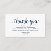 Moderne rustikale Navy Blue Script, Wedding Danke Begleitkarte (Vorderseite)