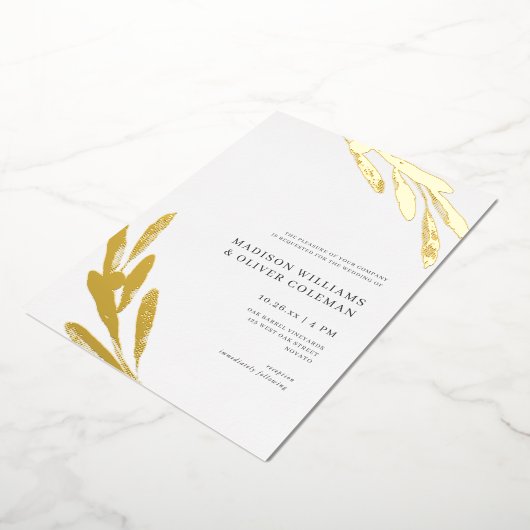 Moderne Rustikale Olive Branch Hochzeit REAL Folieneinladung (Gedreht)