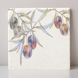 Moderne Rustikale Olive Branche Steinuntersetzer
