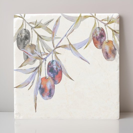 Moderne Rustikale Olive Branche Steinuntersetzer