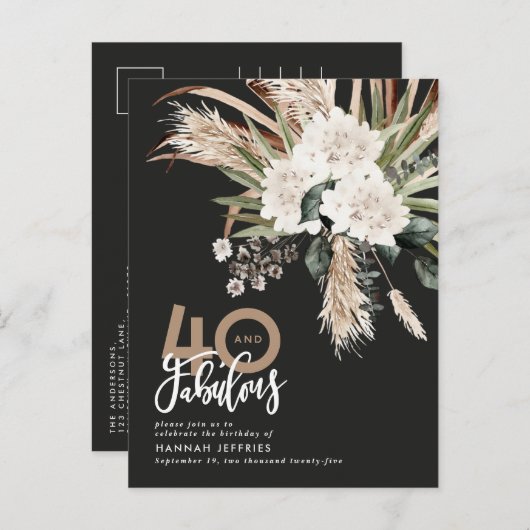 Moderne rustikale Pampas eucalyptus 40 und fabelha Ankündigungspostkarte (Vorne/Hinten)