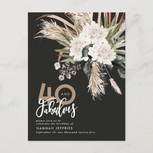 Moderne rustikale Pampas eucalyptus 40 und fabelha Ankündigungspostkarte (Vorderseite)