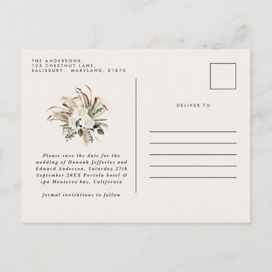 Moderne rustikale Pampas eucalyptus botanisch eleg Ankündigungspostkarte (Rückseite)