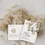 Moderne rustikale Pampas eucalyptus botanisch eleg Ankündigungspostkarte<br><div class="desc">Moderne Scheune Bauernhaus rustikale botanische bohemianische natürliche Pampas Gras und eukalyptus botanische Hochzeit speichern das Datum Einladung.</div>