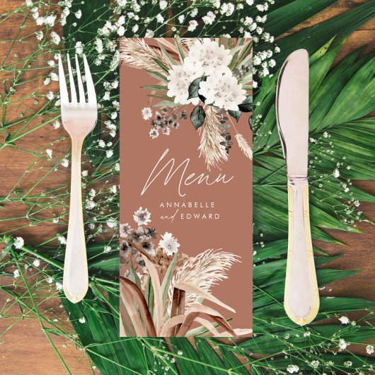 Moderne rustikale Pampas eucalyptus botanisch eleg Menükarte