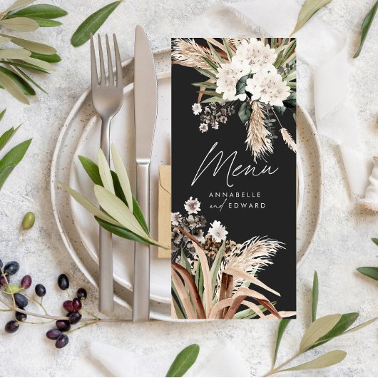 Moderne rustikale Pampas eucalyptus botanisch eleg Menükarte