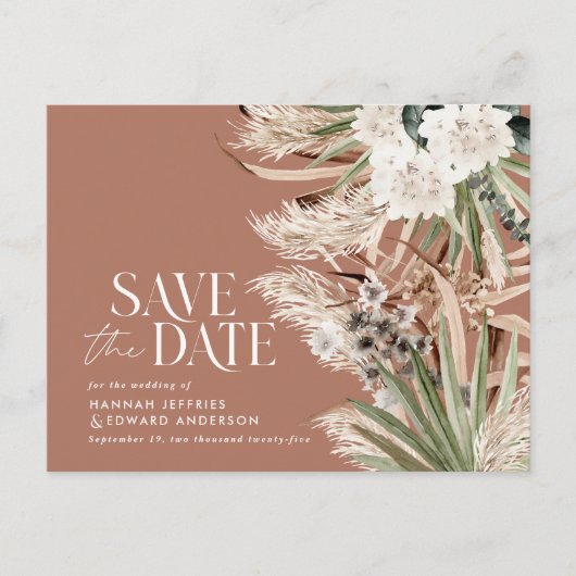 Moderne rustikale Pampas eucalyptus botanischer QR Ankündigungspostkarte (Vorderseite)