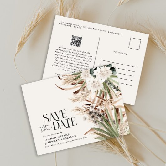 Moderne rustikale Pampas eucalyptus botanischer QR Ankündigungspostkarte