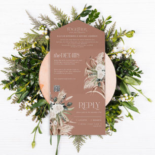 moderne rustikale Pampas eucalyptus Hochzeit QR-Co All In One Einladung