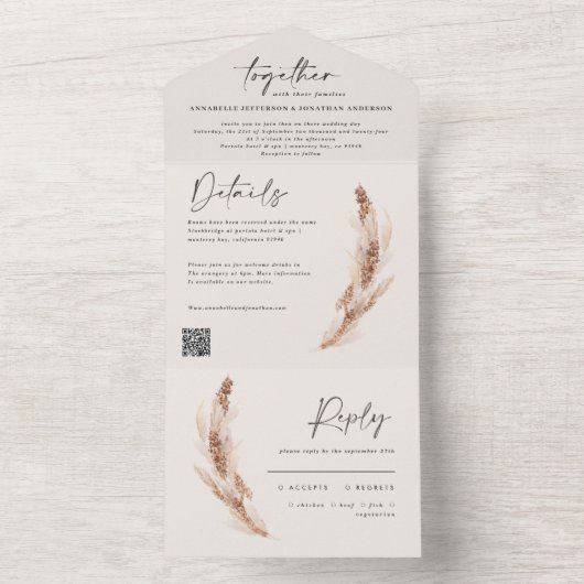 moderne rustikale Pampas eucalyptus Hochzeit QR-Co All In One Einladung (Innen Boden)