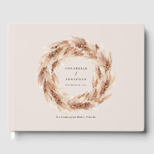 Moderne rustikale Pampas Gras Hochzeit Gästebuch