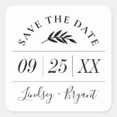 Moderne rustikale Personalisiert Save the Date Quadratischer Aufkleber (Vorderseite)