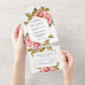 Moderne Rustikale Pfirsichkirche Rose Hochzeit Bot All In One Einladung (Abreißen)