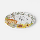 Moderne rustikale Pumpkin-Blätter Sonnenblume Kind Pappteller (Schrägansicht)