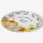 Moderne rustikale Pumpkin-Blätter Sonnenblume Kind Pappteller (Schrägansicht)